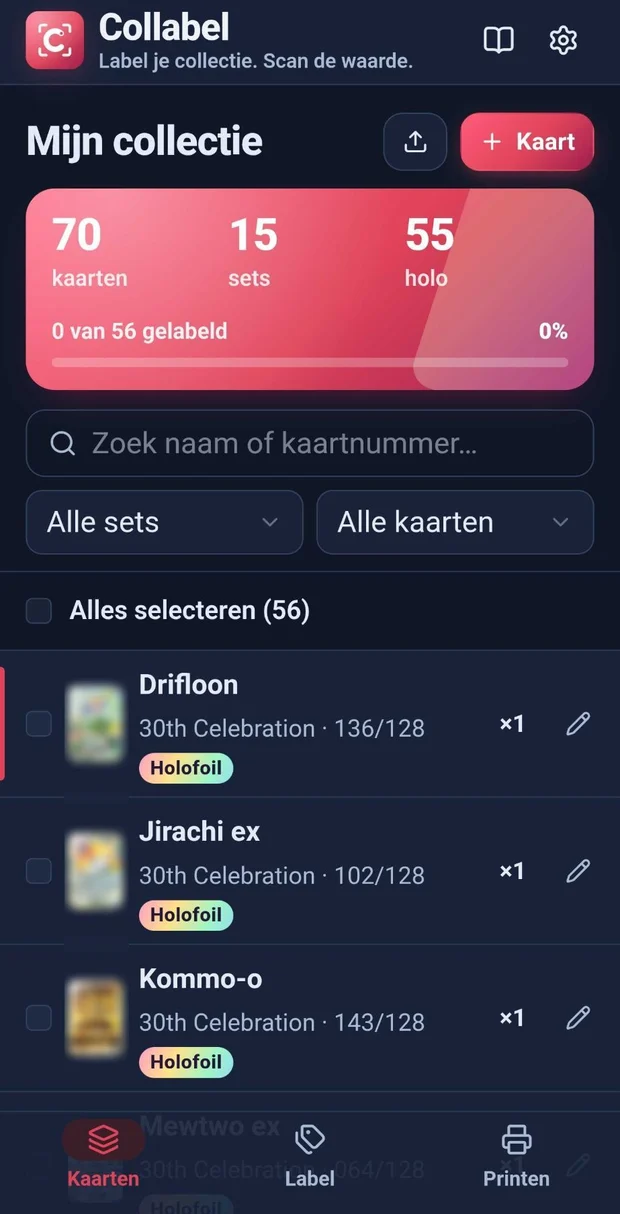 Collabel: je collectie met kaarten, sets en holo-kaarten